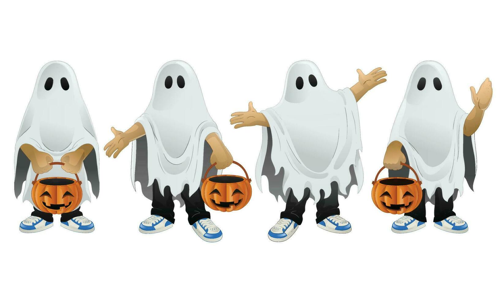 Halloween dessin animé enfant portant fantôme costume vecteur