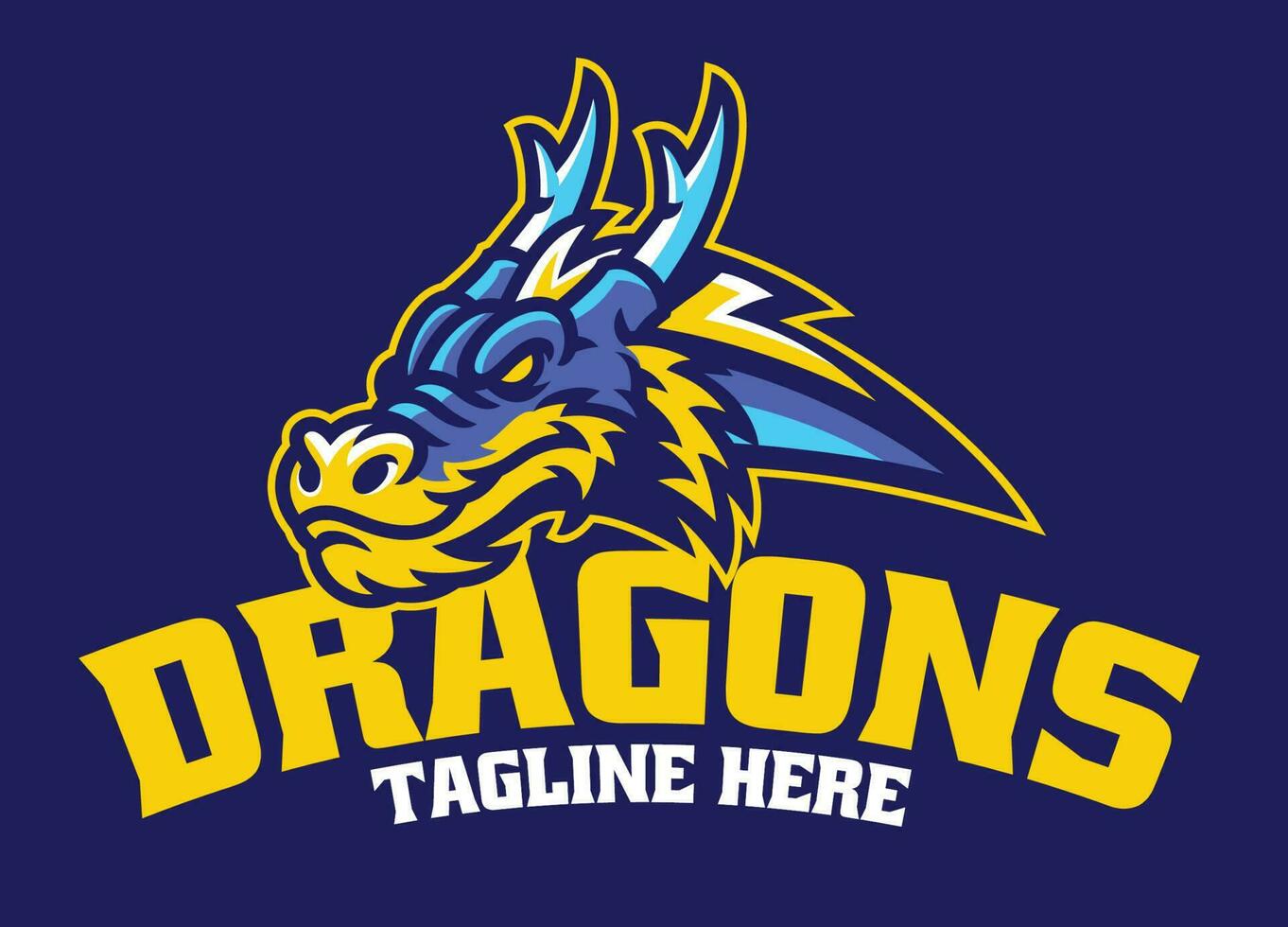 dragon tête bleu mascotte sport logo vecteur