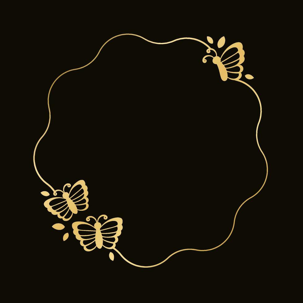 rond or Cadre avec papillons silhouette vecteur illustration. abstrait d'or frontière modèle. printemps été élégant conception éléments