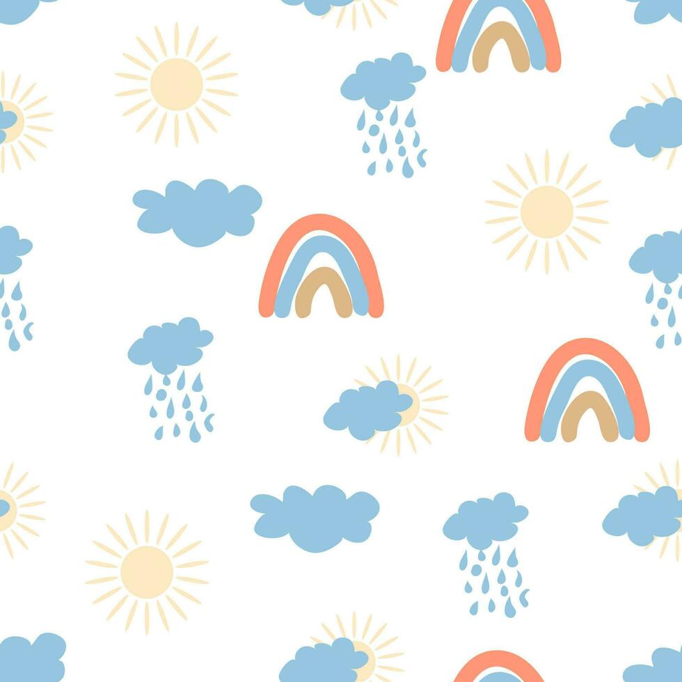 arc en ciel sans couture modèle dans pastel couleurs. scandinave bébé main tiré illustration parfait pour textiles vecteur