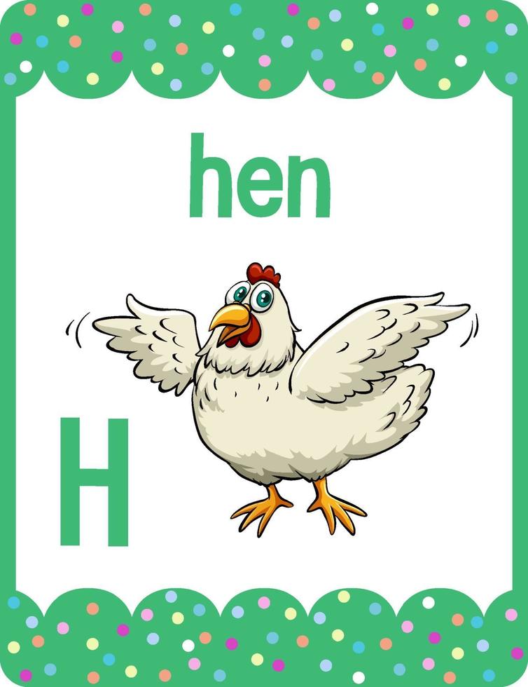 flashcard alphabet avec lettre h pour poule vecteur