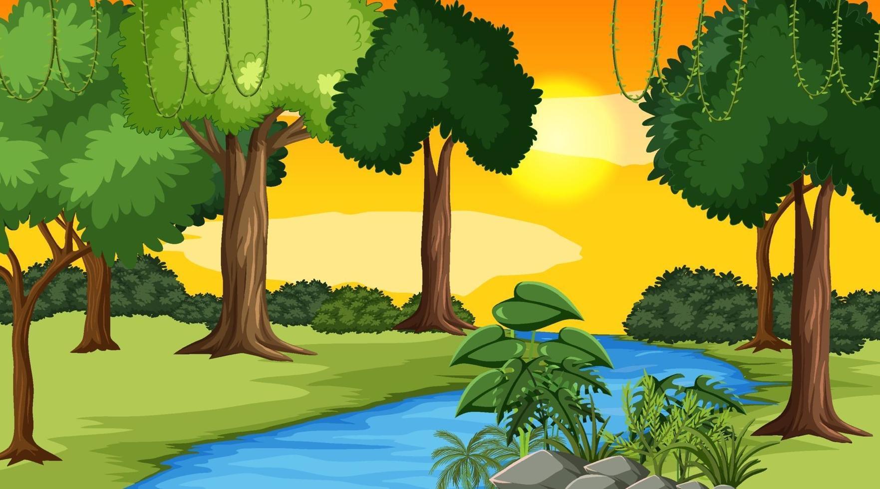 scène de paysage de rivière à travers la forêt vecteur