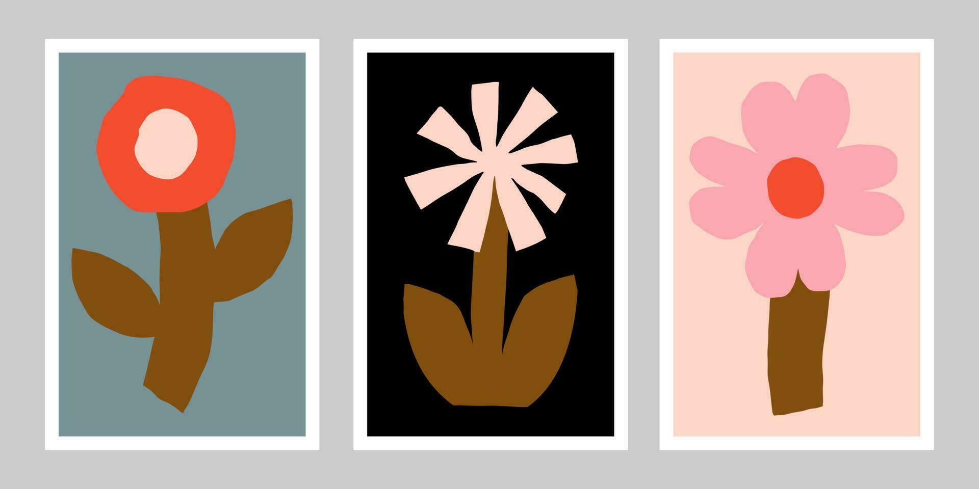 mur art - ensemble de Trois affiches avec fleurs. vecteur floral illustration. affiche collection avec coupé fleurs. imprimable Accueil décor