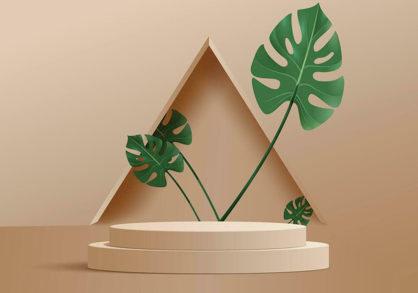 géométrique 3d podiums avec abstrait marron crème et vert feuille Contexte vecteur