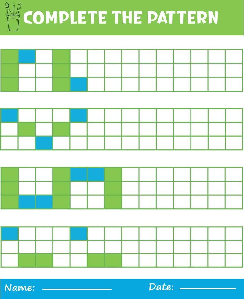 Achevée répéter motifs. feuille de travail pour enfants. pratiquant moteur compétences, amélioration compétences Tâches Achevée le modèle. dessiner et couleur. vecteur