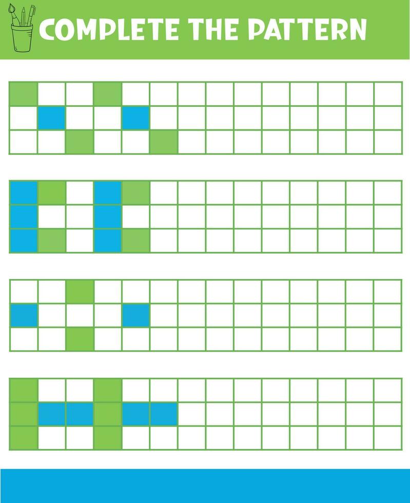 Achevée répéter motifs. feuille de travail pour enfants. pratiquant moteur compétences, amélioration compétences Tâches Achevée le modèle. dessiner et couleur. vecteur