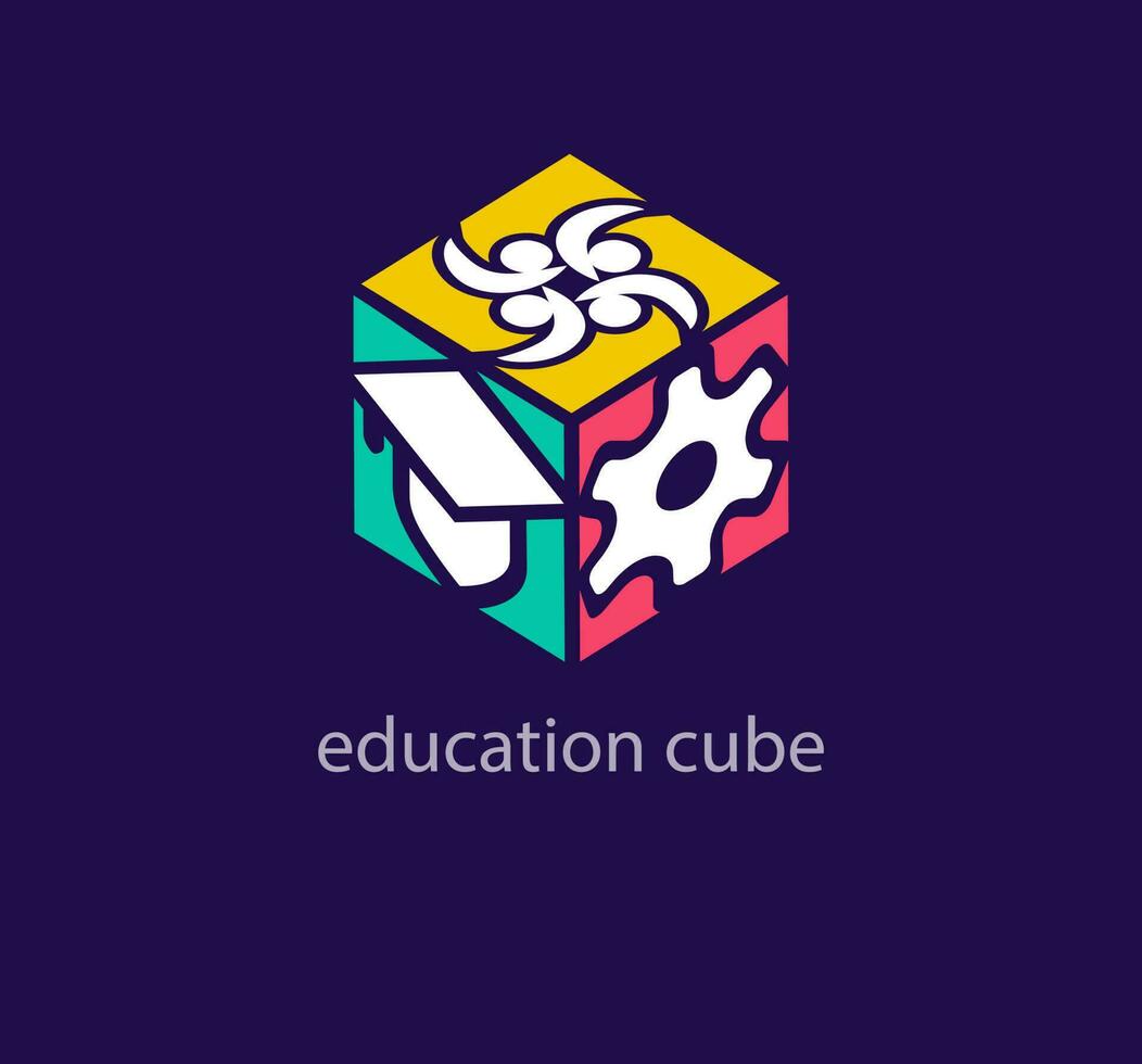 Créatif éducation cube logo. unique conception Couleur transitions. privé école, l'obtention du diplôme casquette et Humain logo modèle. vecteur. vecteur