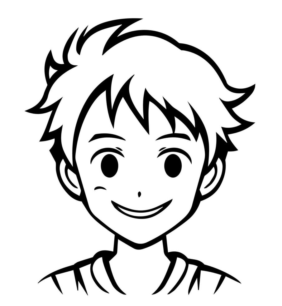 icône de garçon dans style de vecteur noir et blanc et manga dessin animé