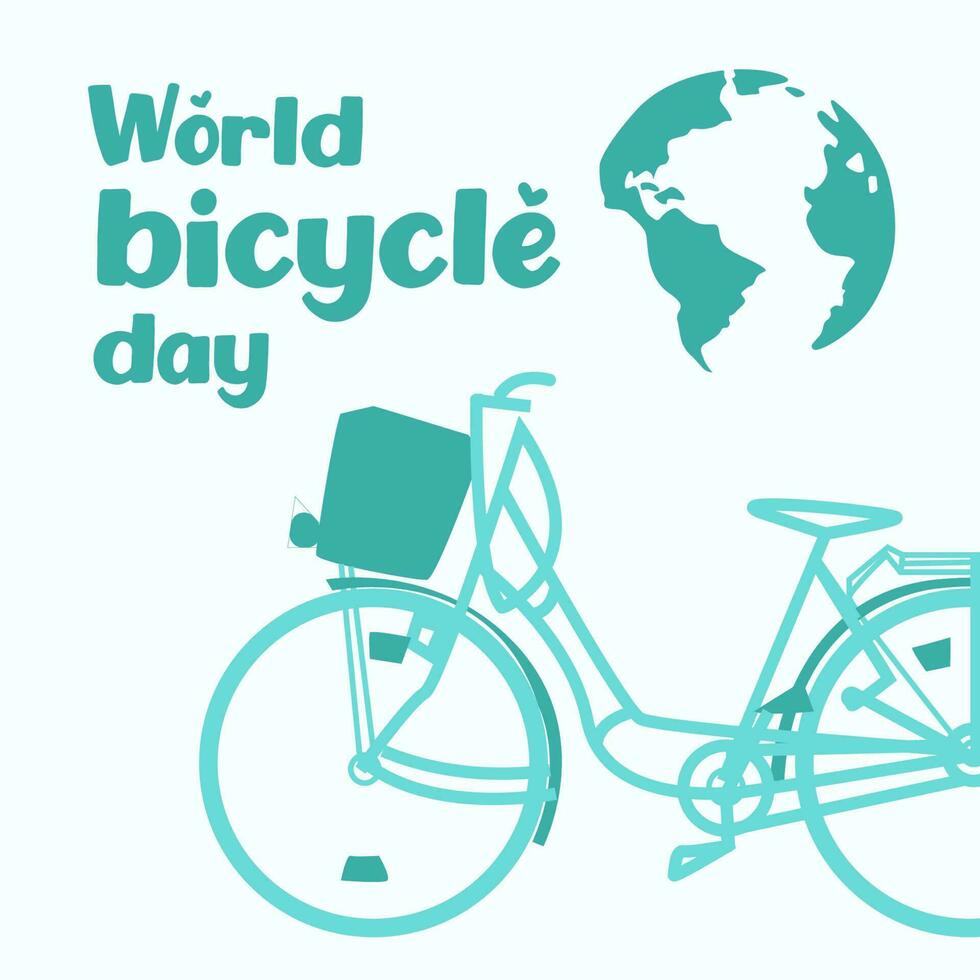 monde vélo journée affiche avec vert bicyclette silhouette vecteur. vert vélo icône vecteur. bicyclette silhouette isolé sur une vert Contexte. vélo journée affiche, juin 3. important journée vecteur