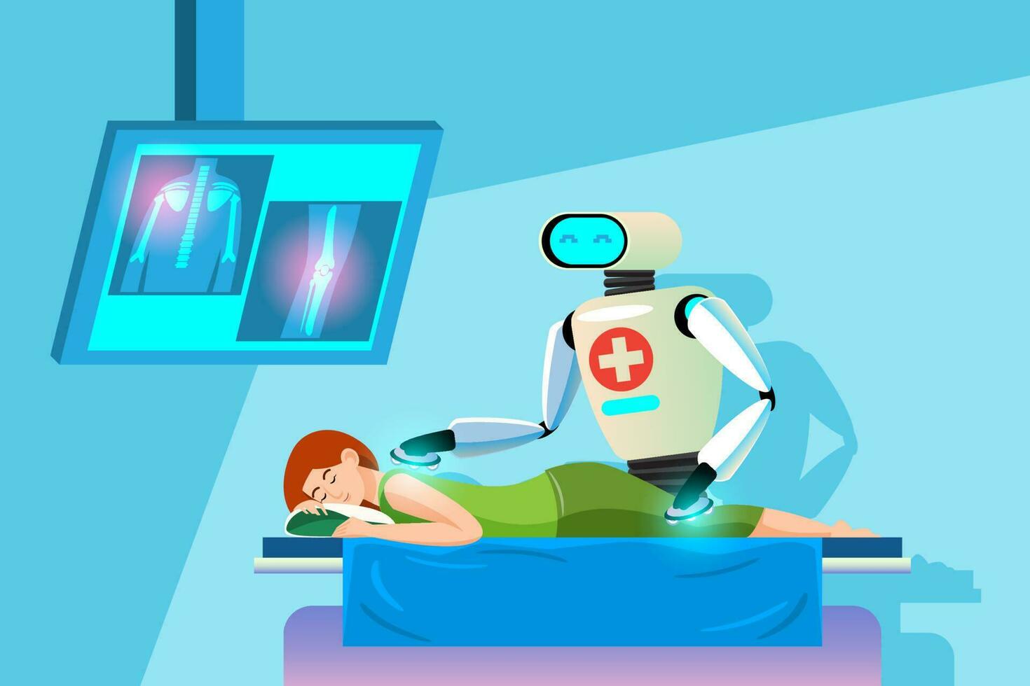 physique thérapie robot, corps massage, retour et le genou massage. La technologie dans soins pour les patients. des robots à remplacer Humain travail. vecteur