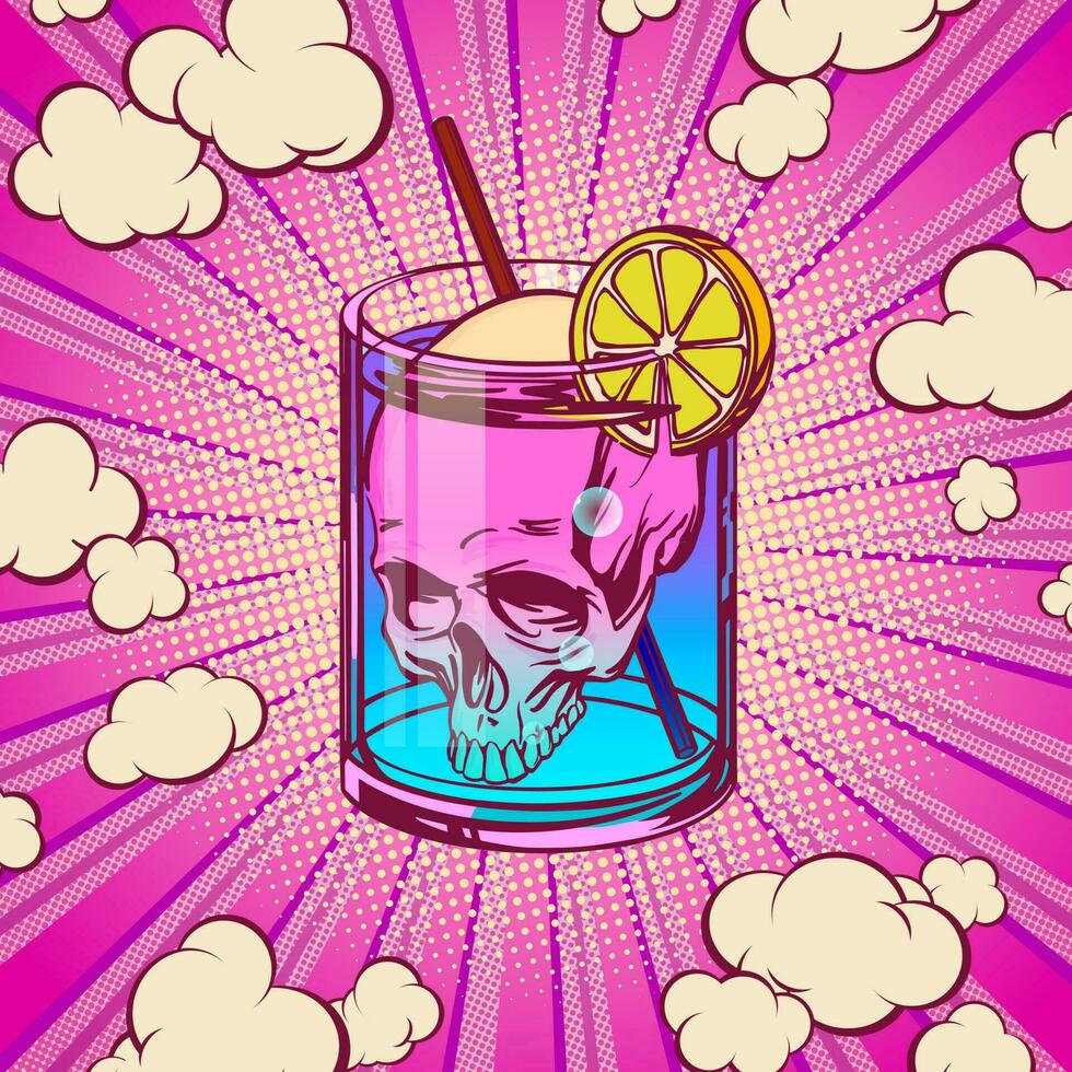 concept avec une verre de mortel cocktail dans pop art style pour impression et conception. vecteur illustration.