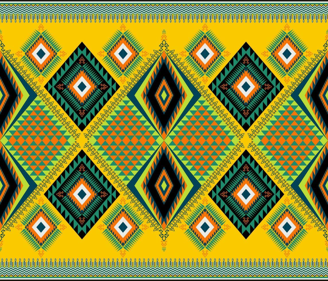 ethnique populaire géométrique sans couture modèle dans jaune, vert et Orange dans vecteur illustration conception pour tissu, tapis, tapis, foulard, emballage papier, tuile et plus