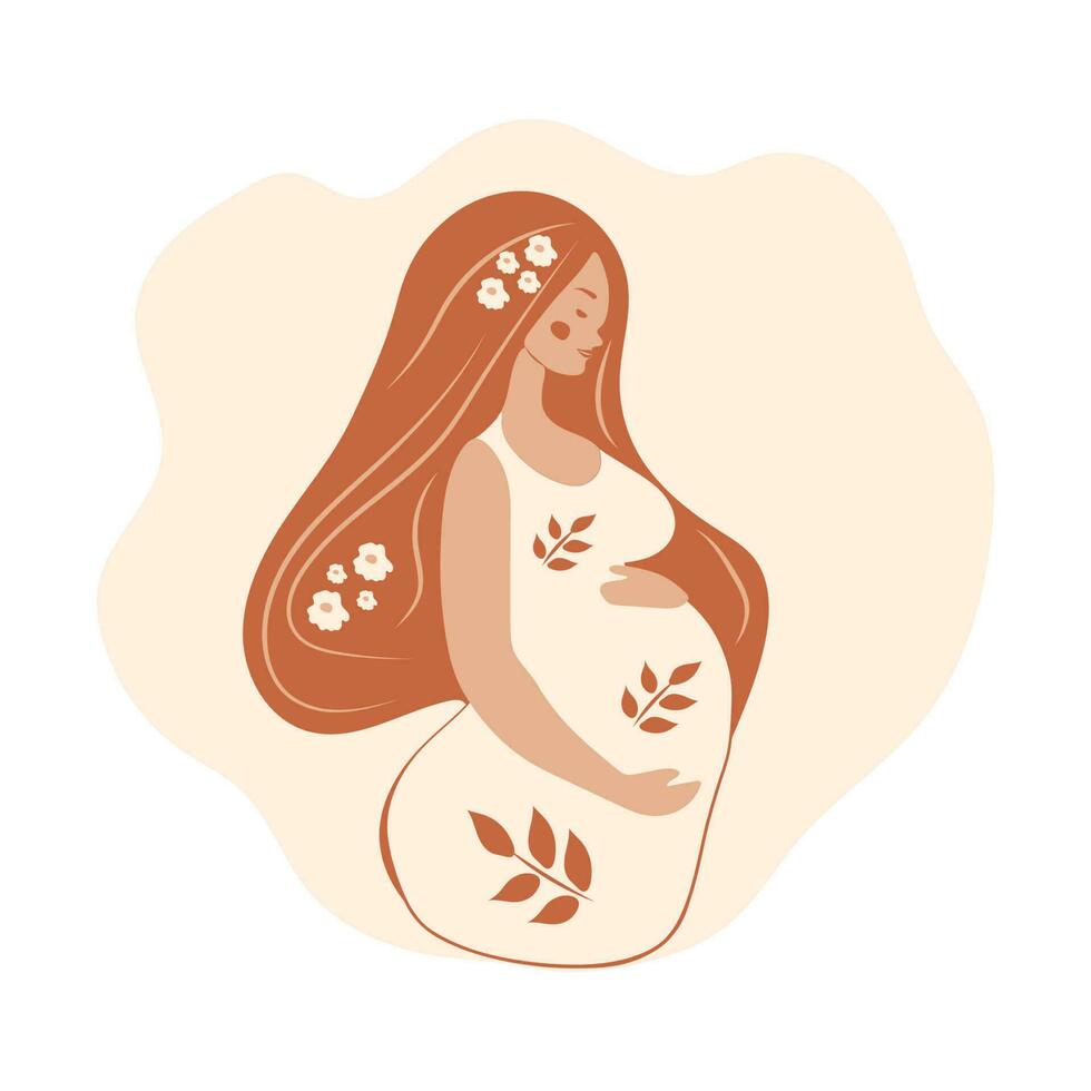 portrait de la belle jeune femme enceinte. concept de grossesse et de maternité. illustration vectorielle plane. vecteur