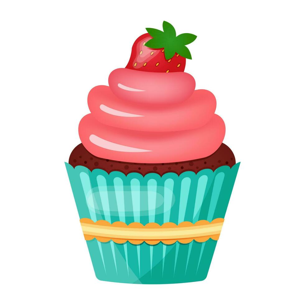 petit gâteau. ancien rétro petit gâteau avec crème et fraise. vecteur illustration.