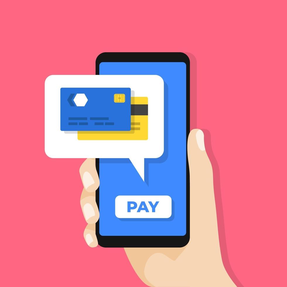 main tenant le smartphone avec carte de crédit à l'écran. paiement mobile avec votre concept de smartphone. vecteur