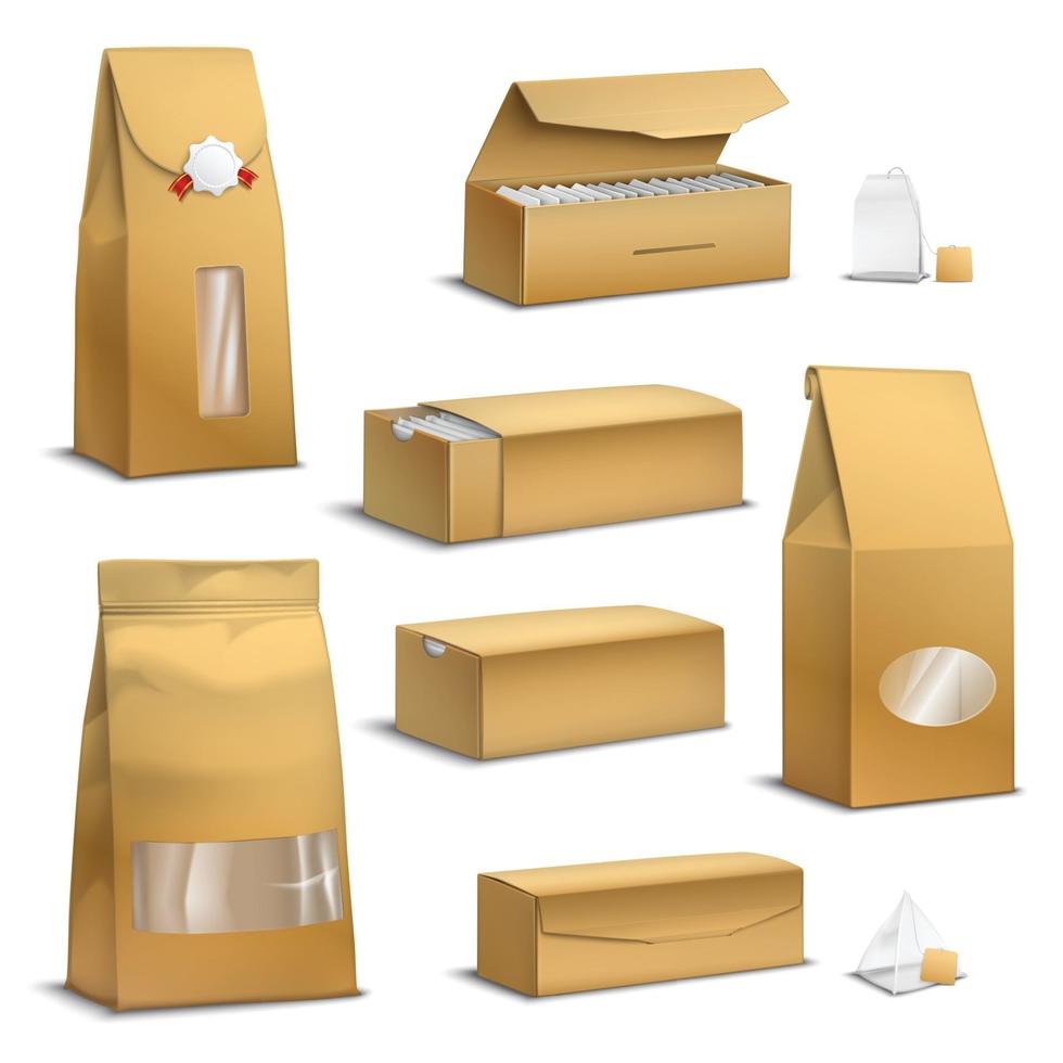 thé en papier kraft packs illustration vectorielle réaliste vecteur