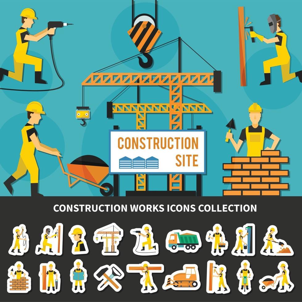 illustration vectorielle de construction travailleur plat composition vecteur