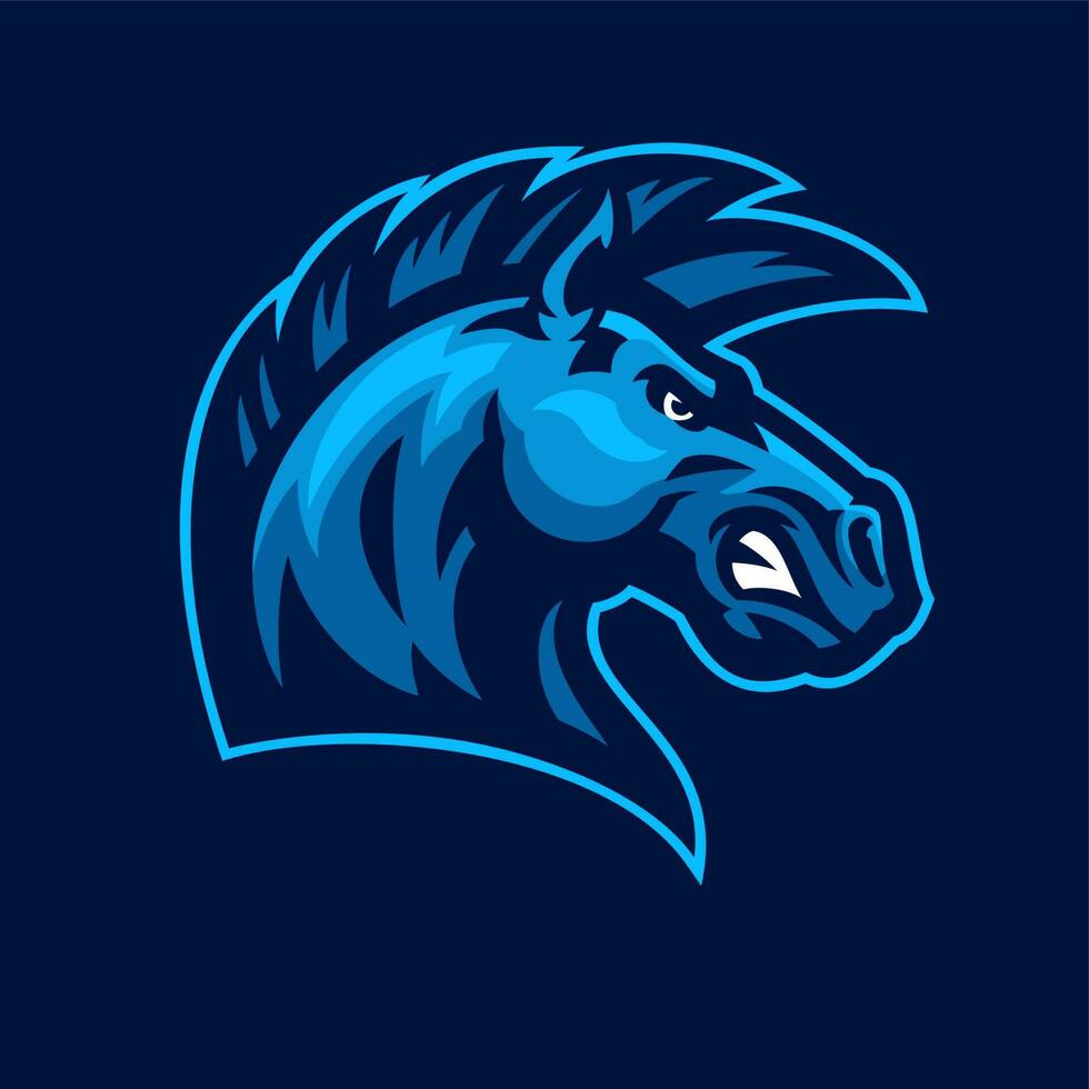 bleu tête mustang cheval mascotte logo vecteur