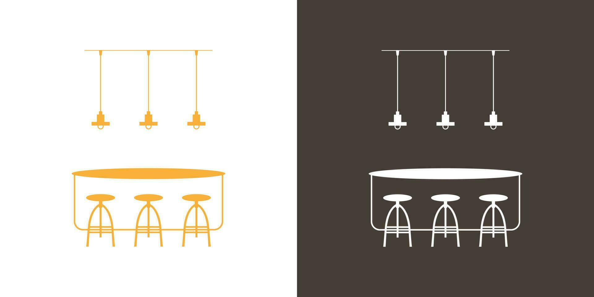 cuisine intérieur silhouette avec table et bar selles. vecteur icône.