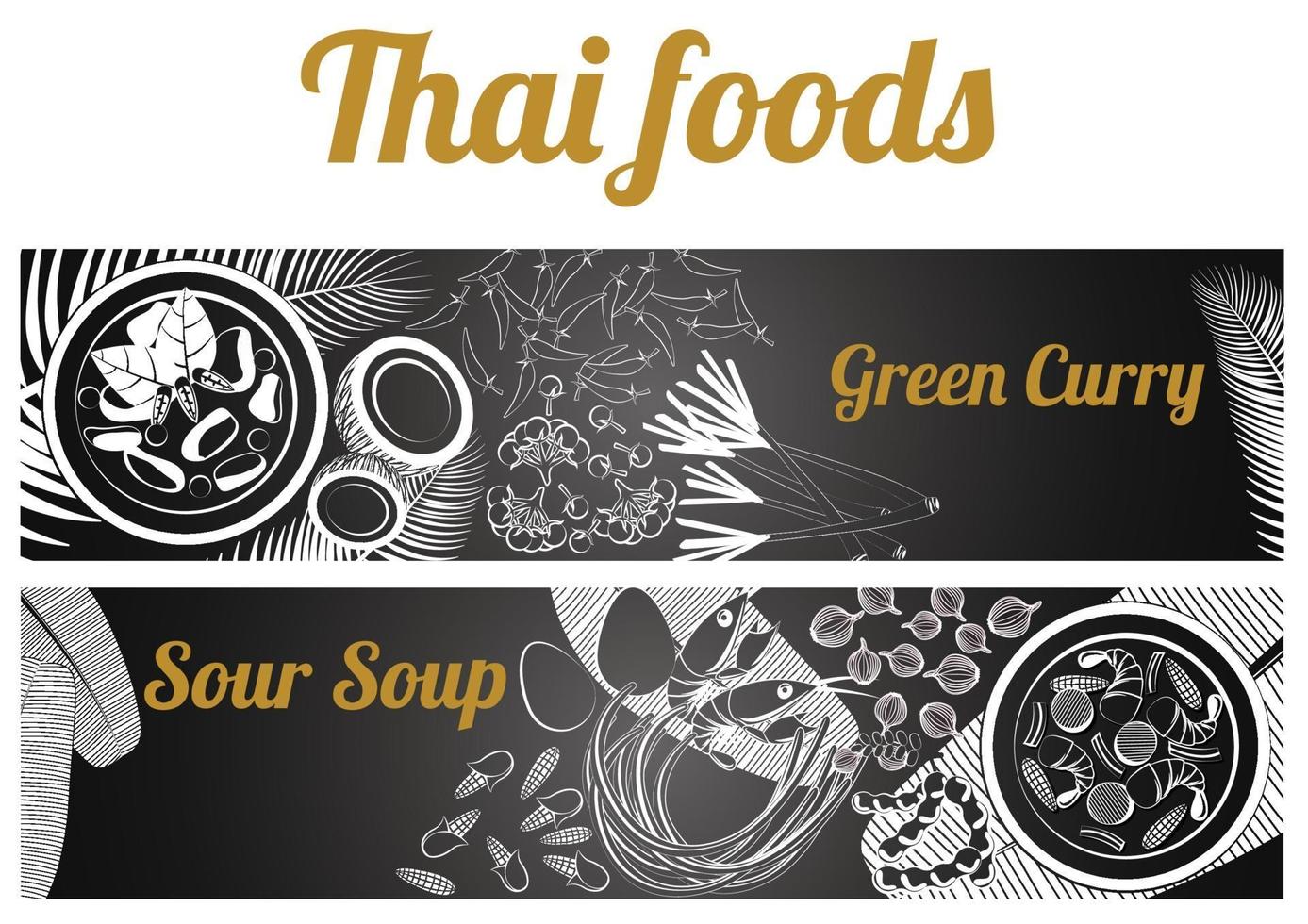 bannière de nourriture thaïlandaise massaman et phad thai vecteur