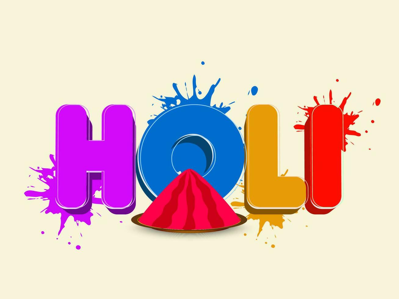 coloré Holi Police de caractère avec éclabousser effet et assiette plein de sec Couleur sur pastel Jaune Contexte. vecteur