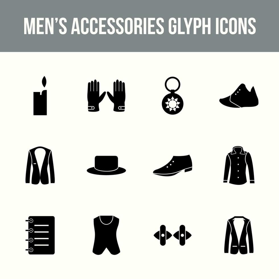 ensemble d'icônes de glyphe vectoriel d'accessoires pour hommes uniques