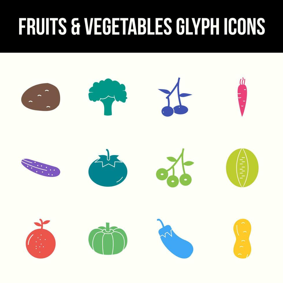 unique des fruits et des légumes vecteur glyphe icône ensemble