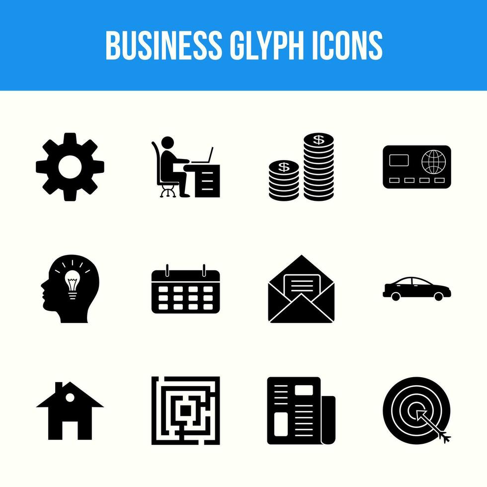 jeu d'icônes de glyphe d'entreprise unique vecteur
