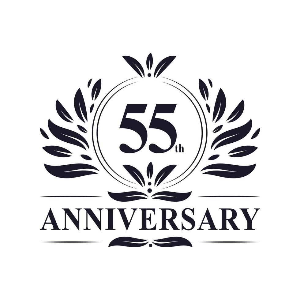 Célébration du 55e anniversaire, création de logo luxueuse de 55 ans. vecteur