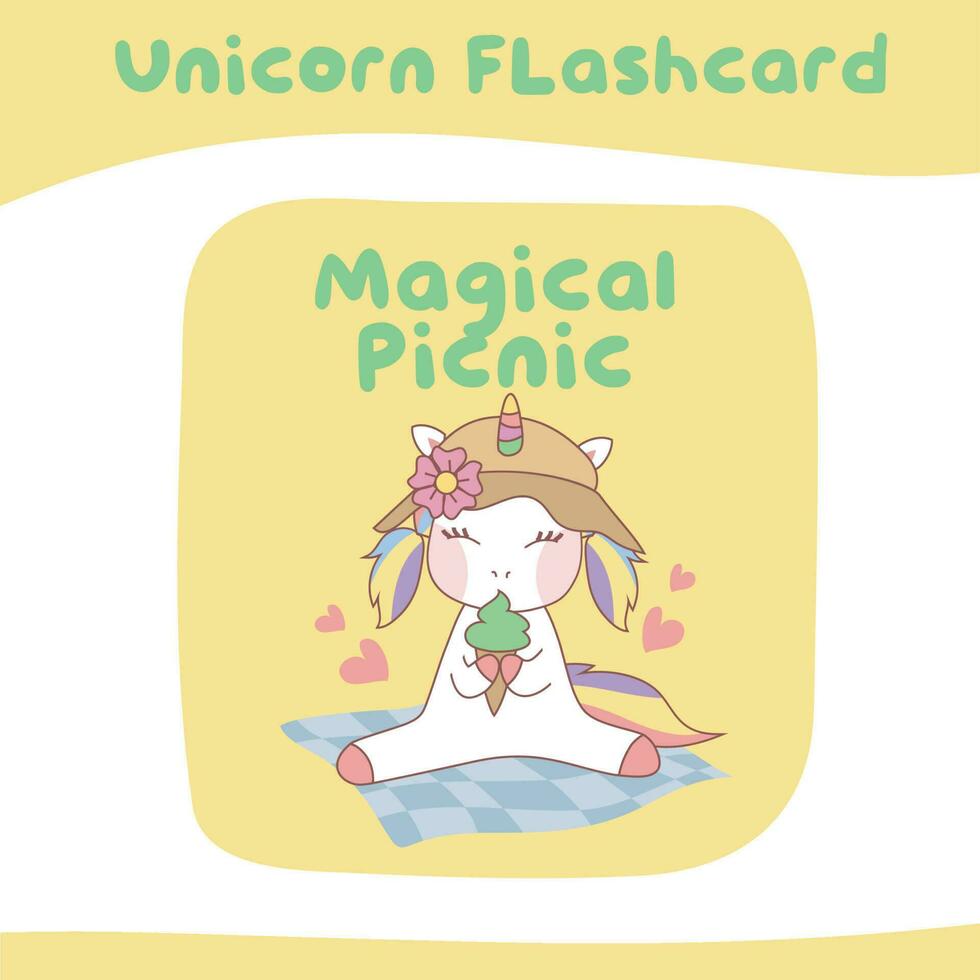 imprimable carte flash collection avec mignonne Licorne thème. coloré flashcard. vecteur illustration.