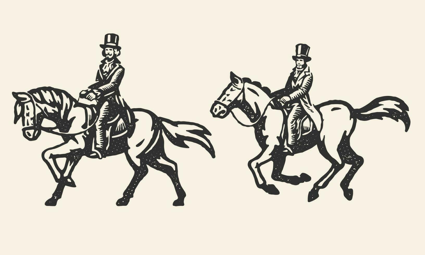 vieux presse style vecteur ensemble de messieurs équitation cheval