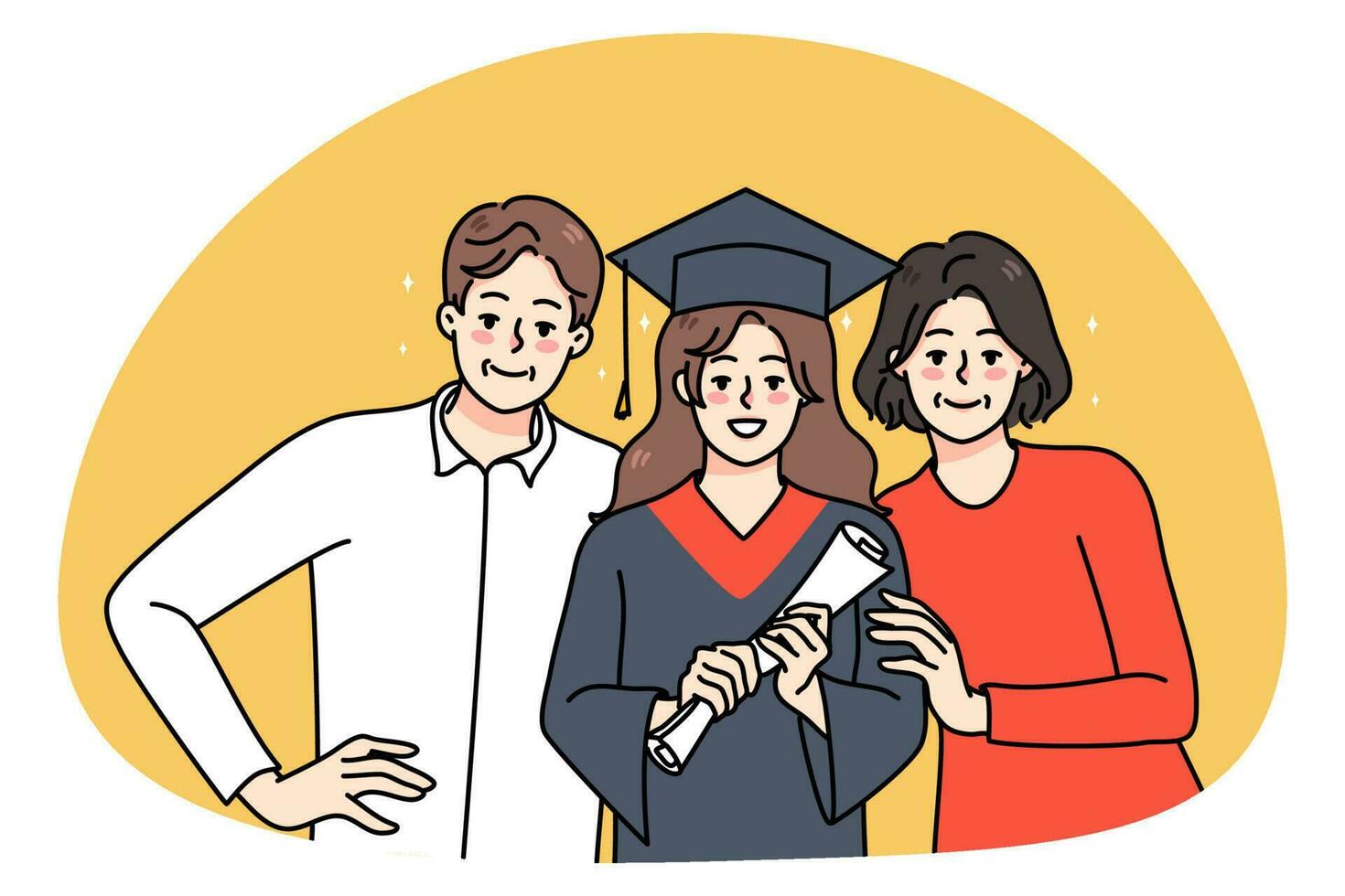 content Parents avec fille diplômé et diplôme vecteur