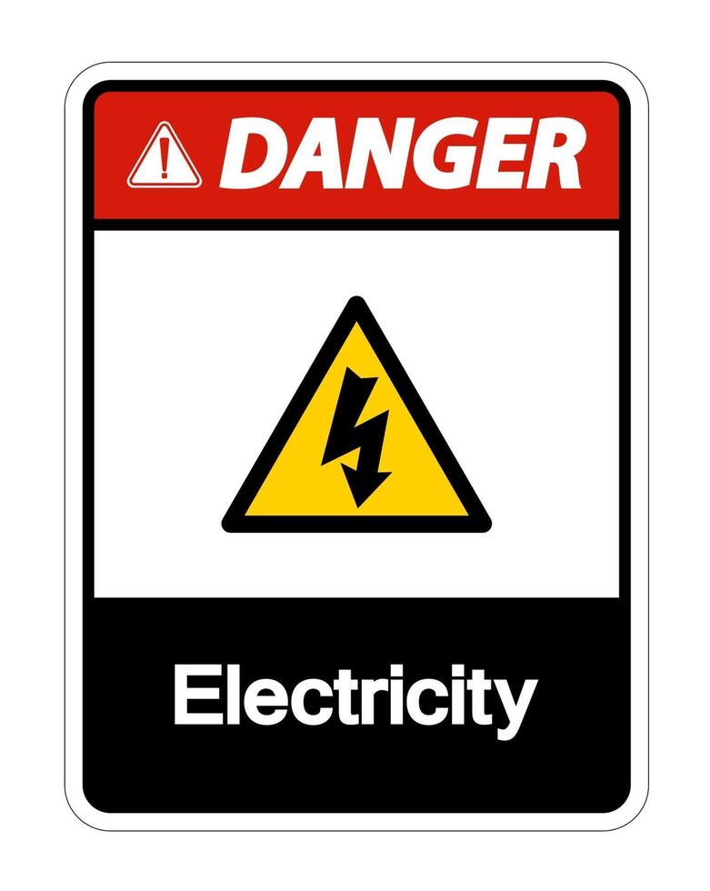 Signe de symbole de danger électricité sur fond blanc vecteur