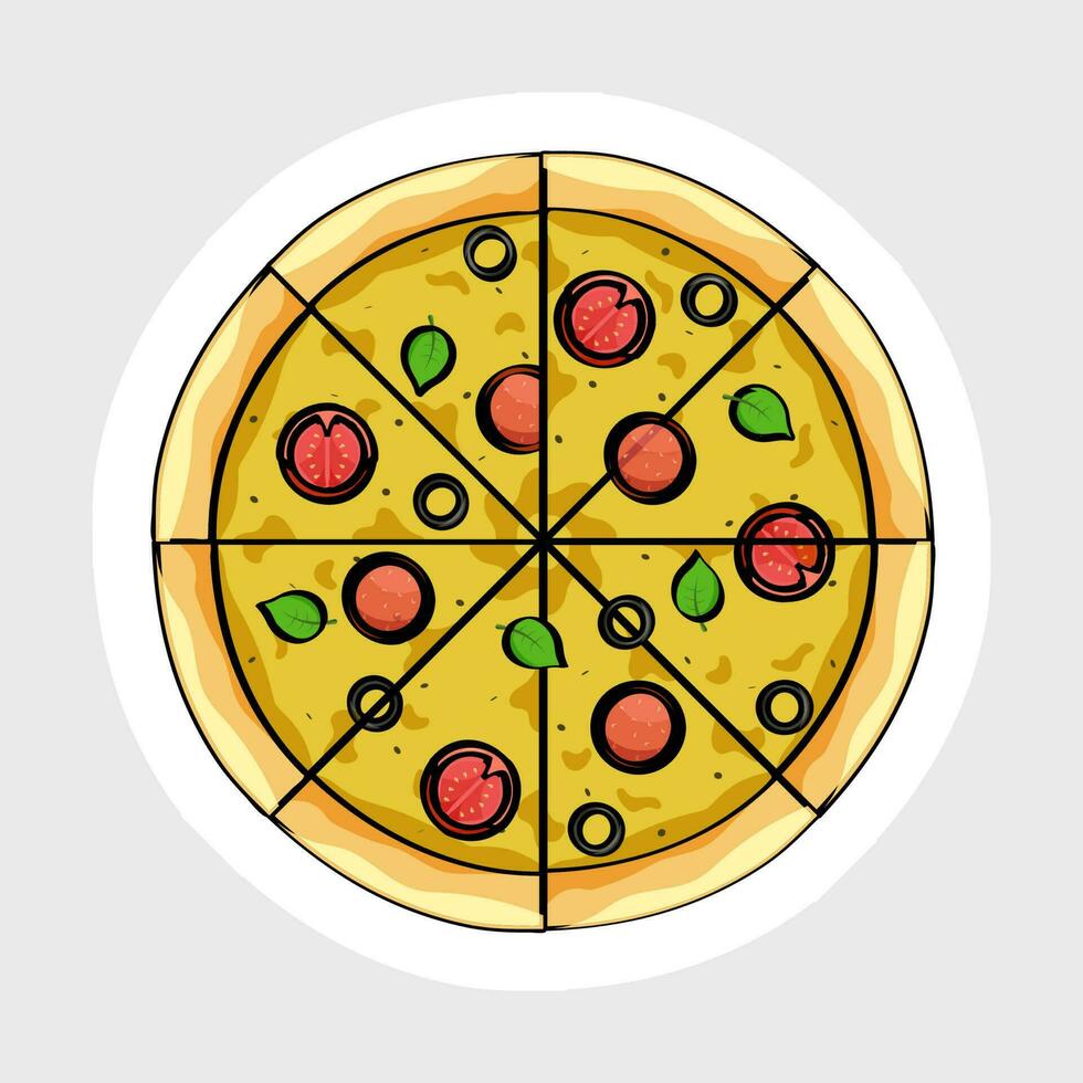 autocollant style Pizza élément sur gris Contexte. vecteur