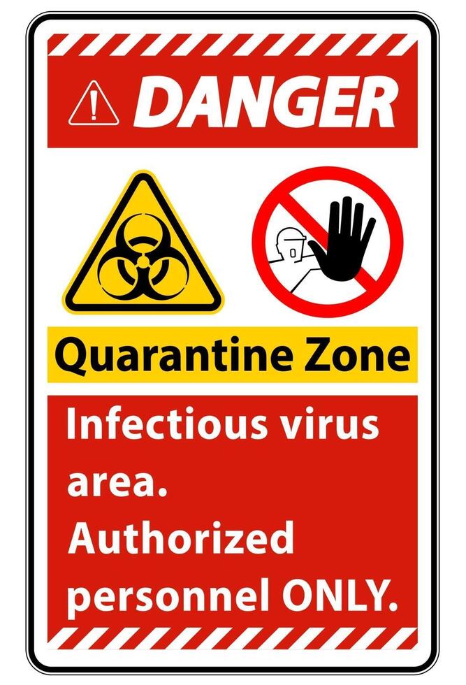 Attention, zone de virus infectieux de quarantaine signe sur fond blanc vecteur