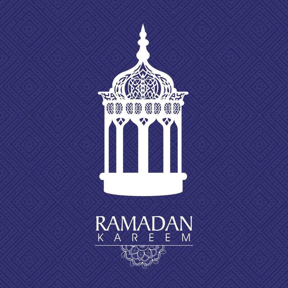 Ramadan kareem fête concept avec blanc arabe lanterne sur bleu rhombe vérifier modèle Contexte. vecteur