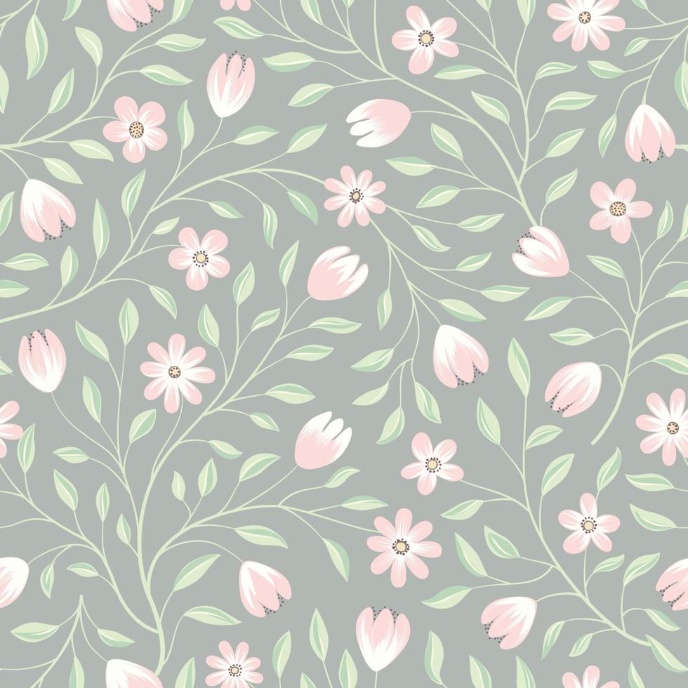 motif floral sans soudure. fond de fleur. texture transparente florale avec des fleurs. fleurir papier peint printemps blanc carrelé vecteur