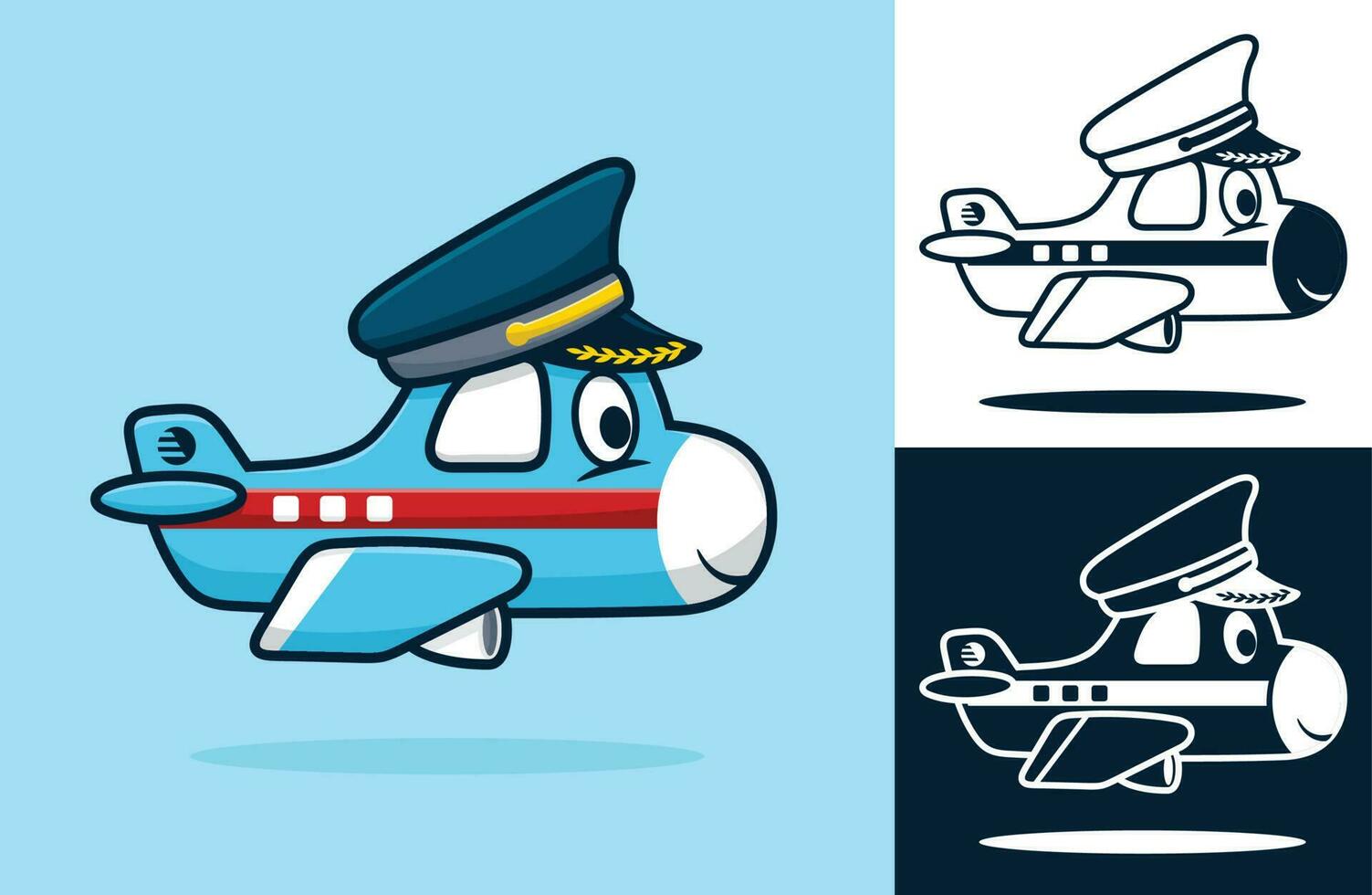 marrant peu avion portant pilote chapeau. vecteur dessin animé illustration dans plat icône style