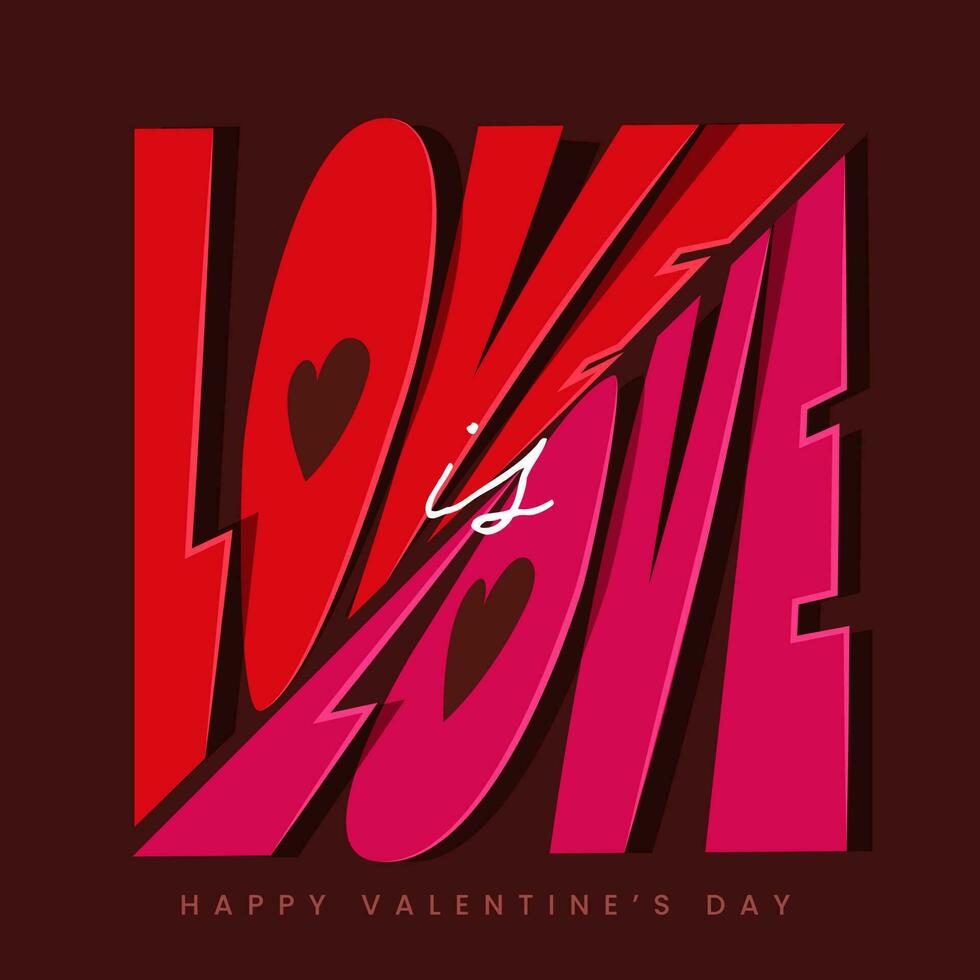 élégant l'amour est l'amour Police de caractère sur foncé rouge Contexte pour content la Saint-Valentin journée concept. vecteur