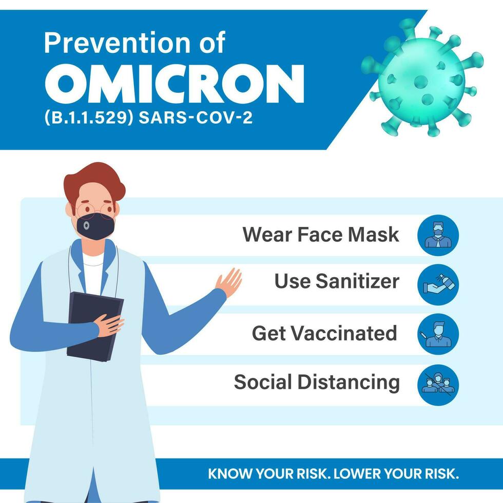 précautions de éviter covid-19 omicron comme comme porter masque, utilisation désinfectant, garder physique distance et avoir vacciné. vecteur