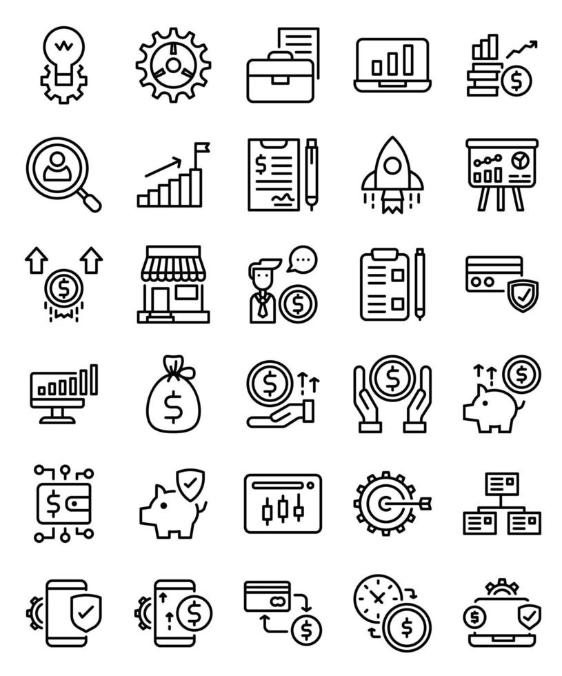 ensemble de 30 icônes simples de finance et de gestion de l & # 39; entreprise en ligne mince vecteur
