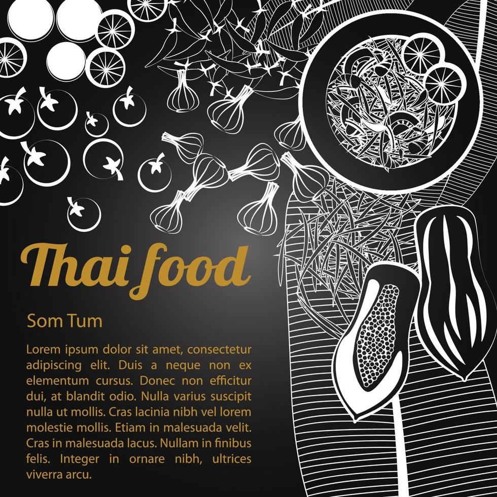 Menu de la cuisine thaïlandaise isolée som tum vecteur