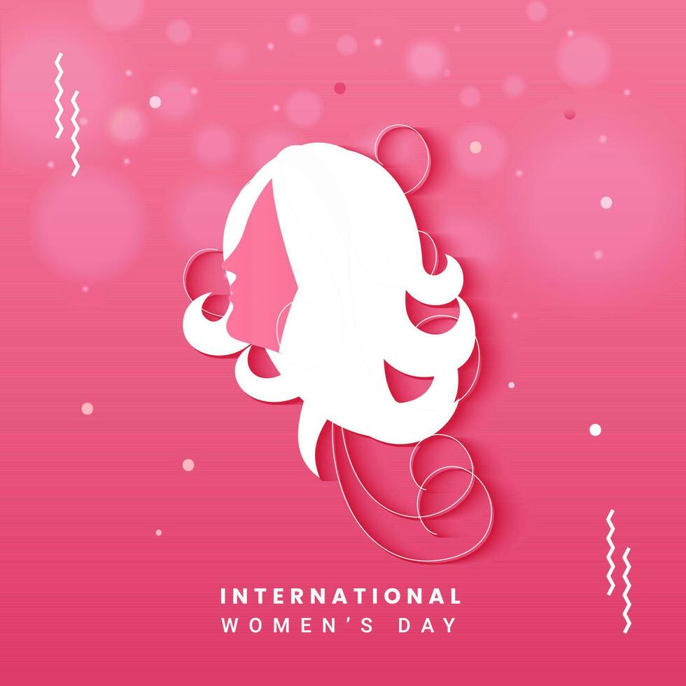 international aux femmes journée concept avec papier Coupe femelle visage sur rose bokeh Contexte. vecteur
