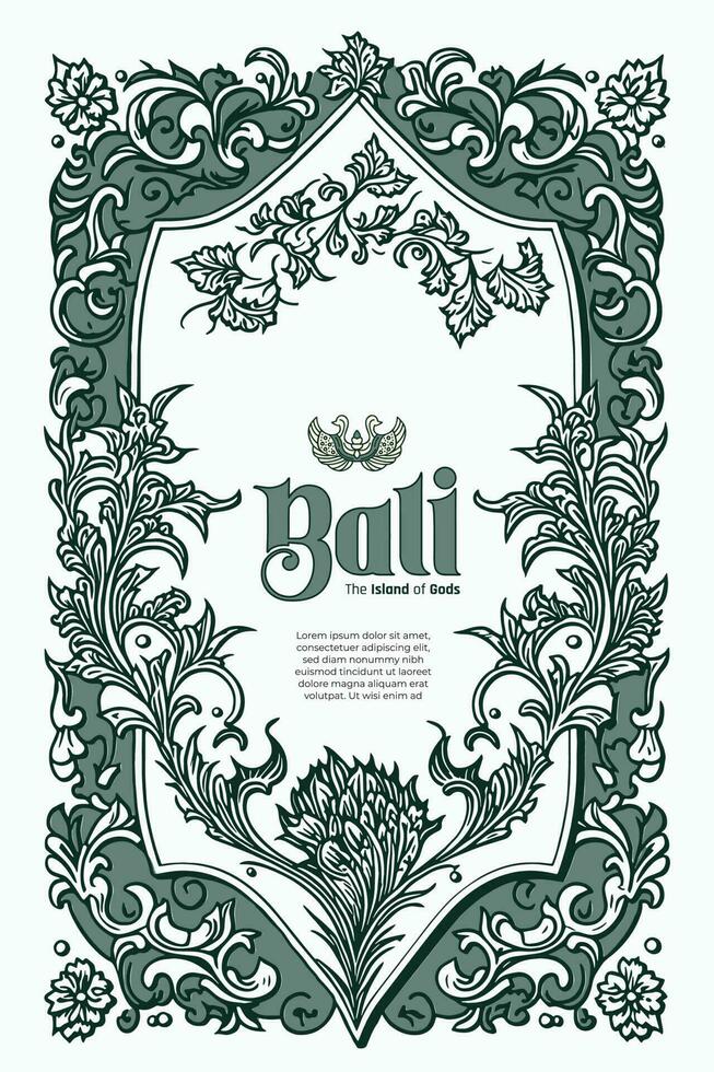 luxe balinais typographie avec frontière décoration fleur, abstrait Cadre illustration vecteur