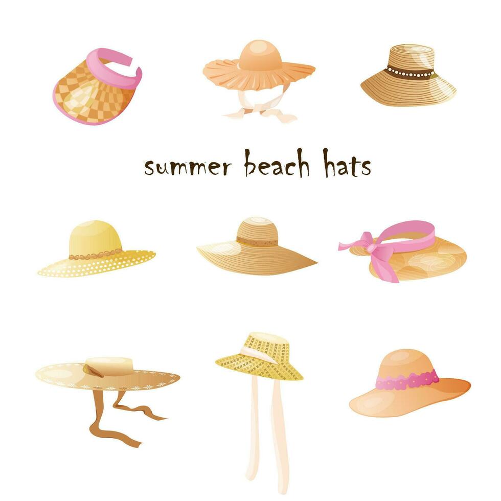 aux femmes été plage chapeau, chapellerie pour Soleil protection sur le plage. vecteur illustration