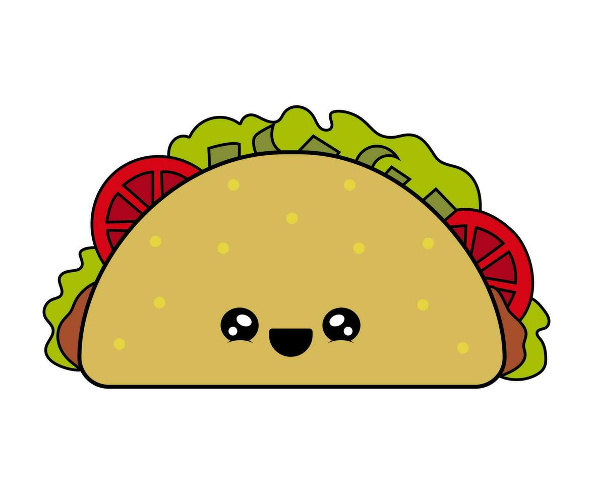 content personnage nourriture tacos. mexicain vite aliments. épicé ingrédients. vecteur main tiré illustration.