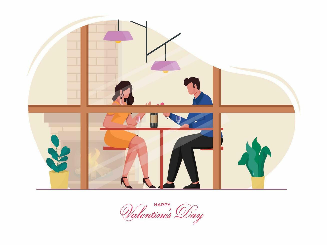 Jeune romantique couple célébrer Date dans Accueil sur le occasion de content la Saint-Valentin journée concept. vecteur