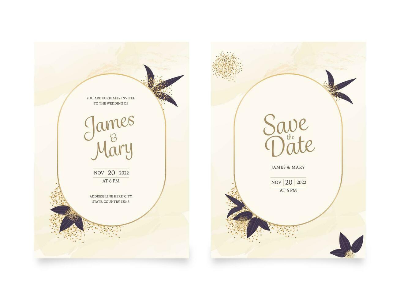 mariage invitation cartes avec lieu détails dans beige couleur. vecteur