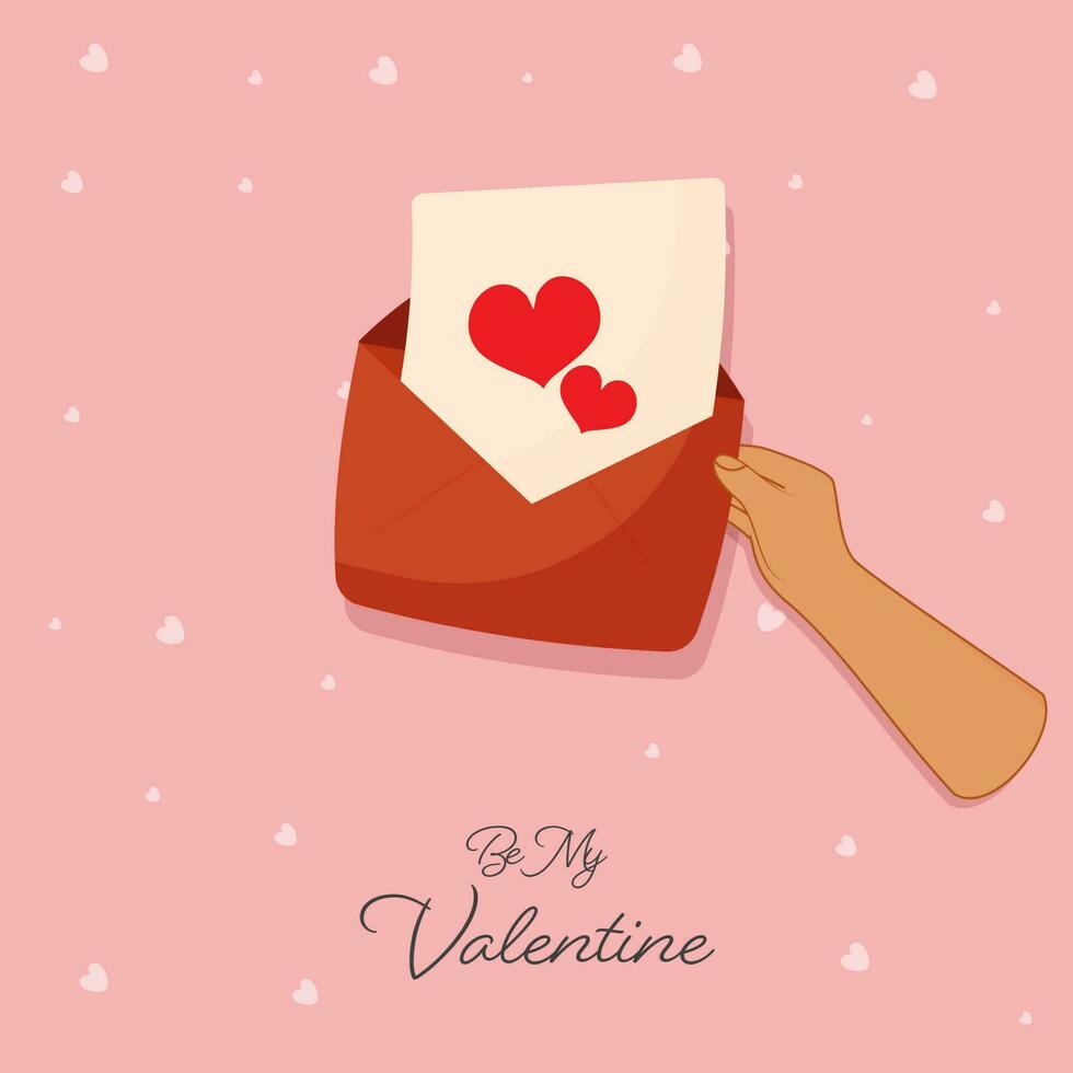 être mon Valentin Police de caractère avec main en portant l'amour lettre sur rose cœurs Contexte. vecteur