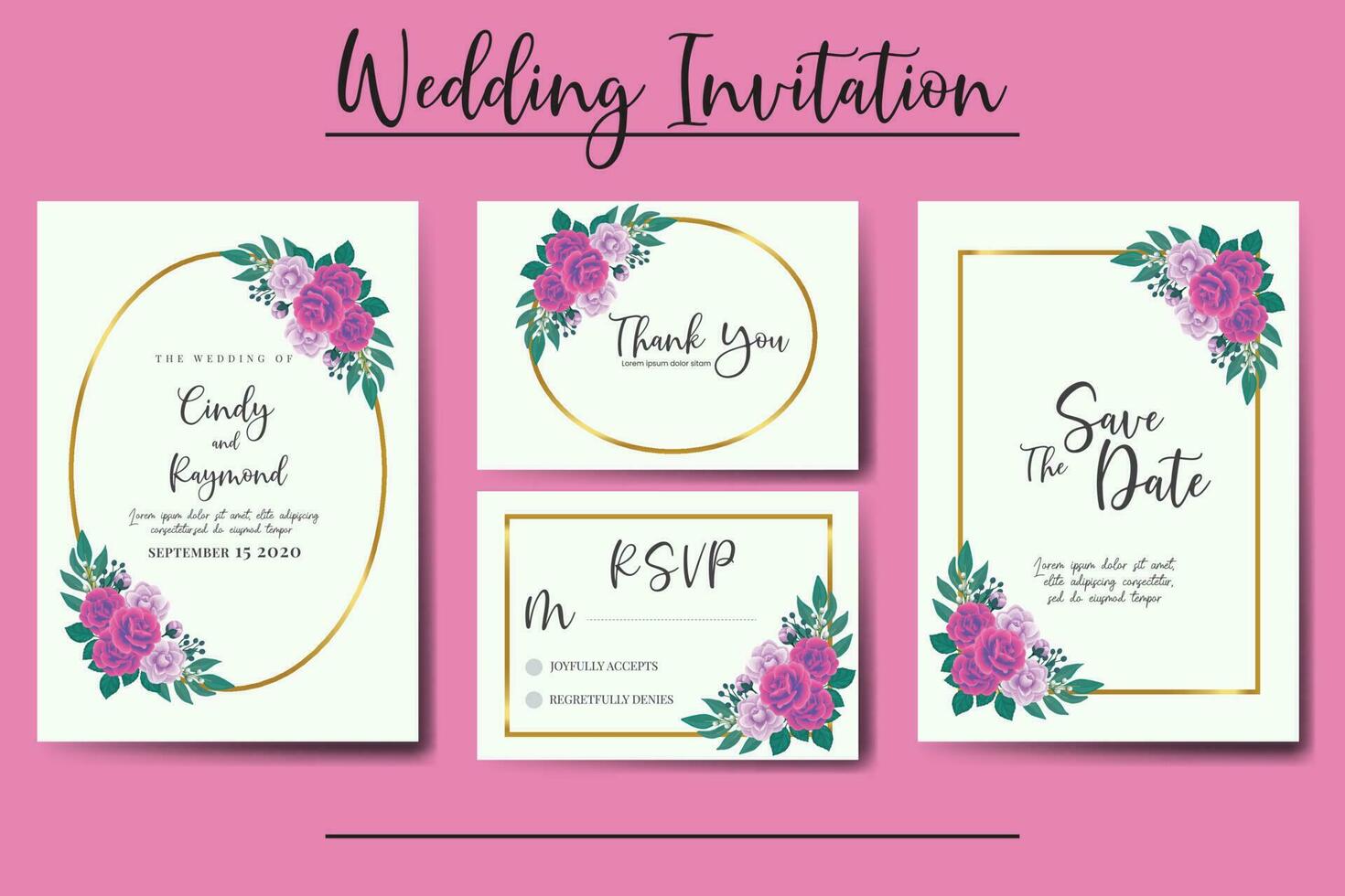 mariage invitation Cadre ensemble, floral aquarelle numérique main tiré violet anémone fleur conception invitation carte modèle vecteur